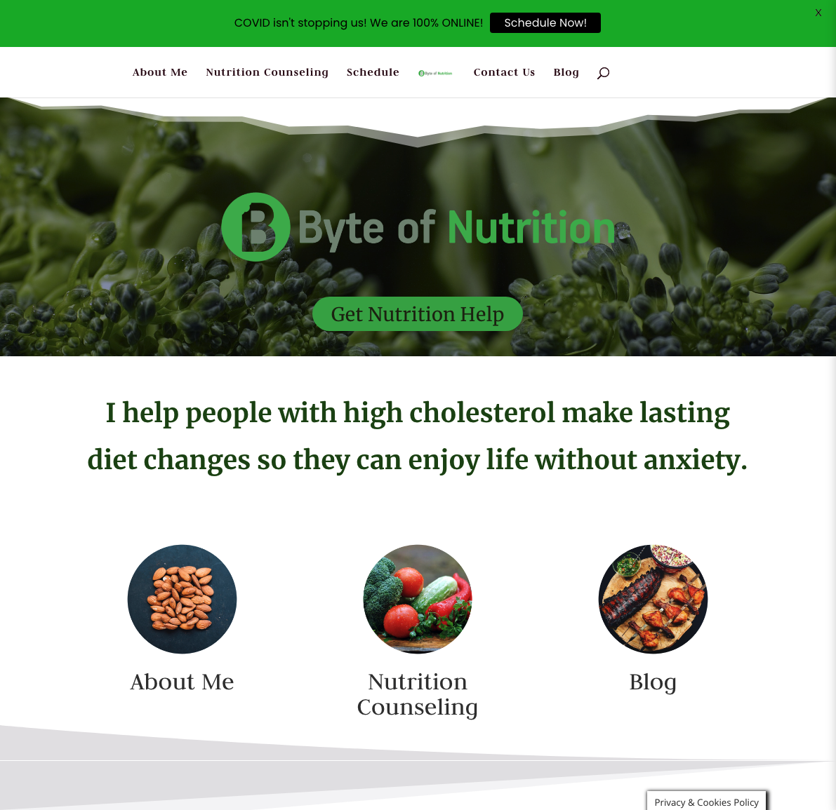 Nutrition website homepage